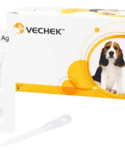 Prueba rápida VECHEK para detectar antígeno de Parvovirus Canino (CPV Ag) en heces o vómito. Resultados en 5-10 minutos. Caja con 10 pruebas.